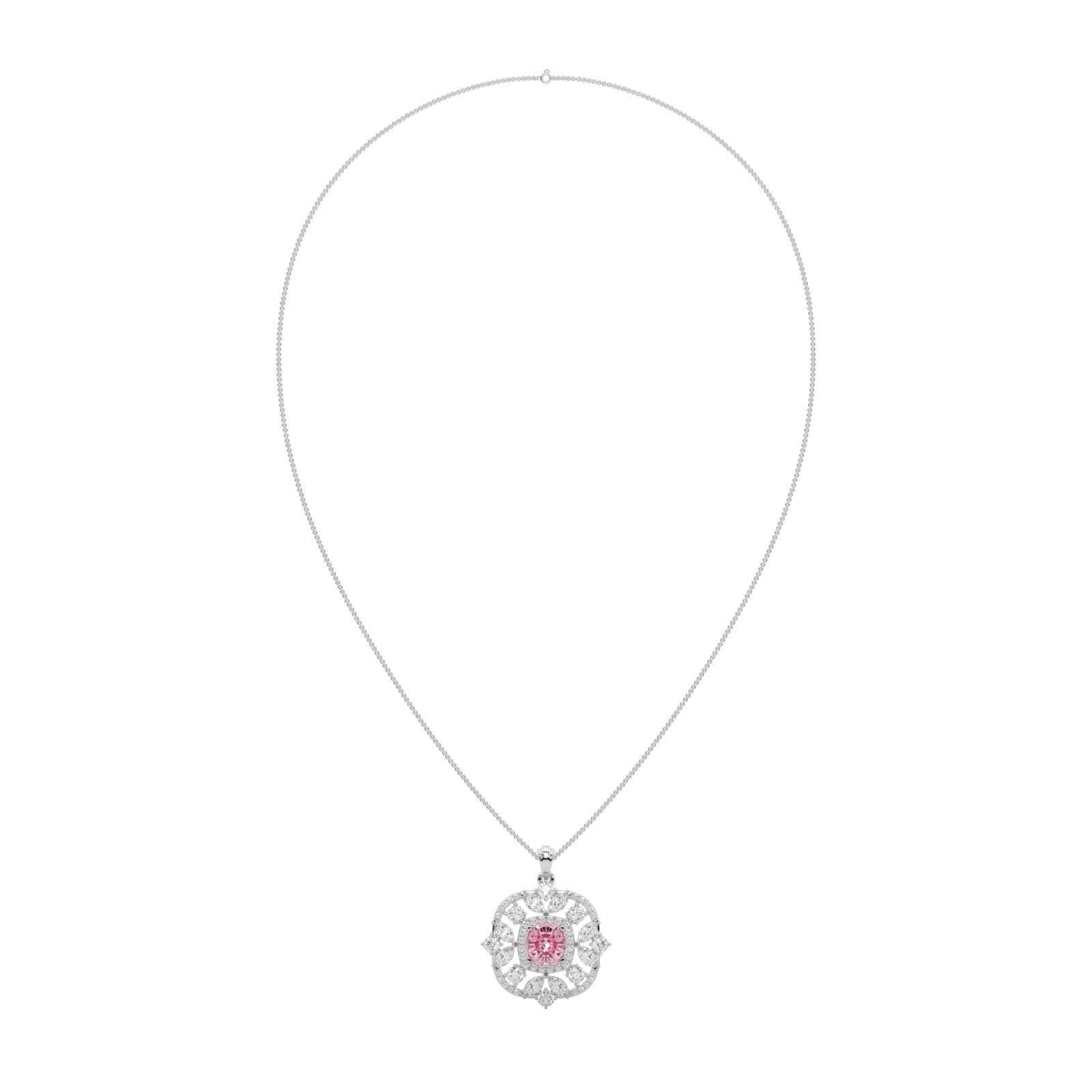 Florine Pink Cushion Solitaire Pendant