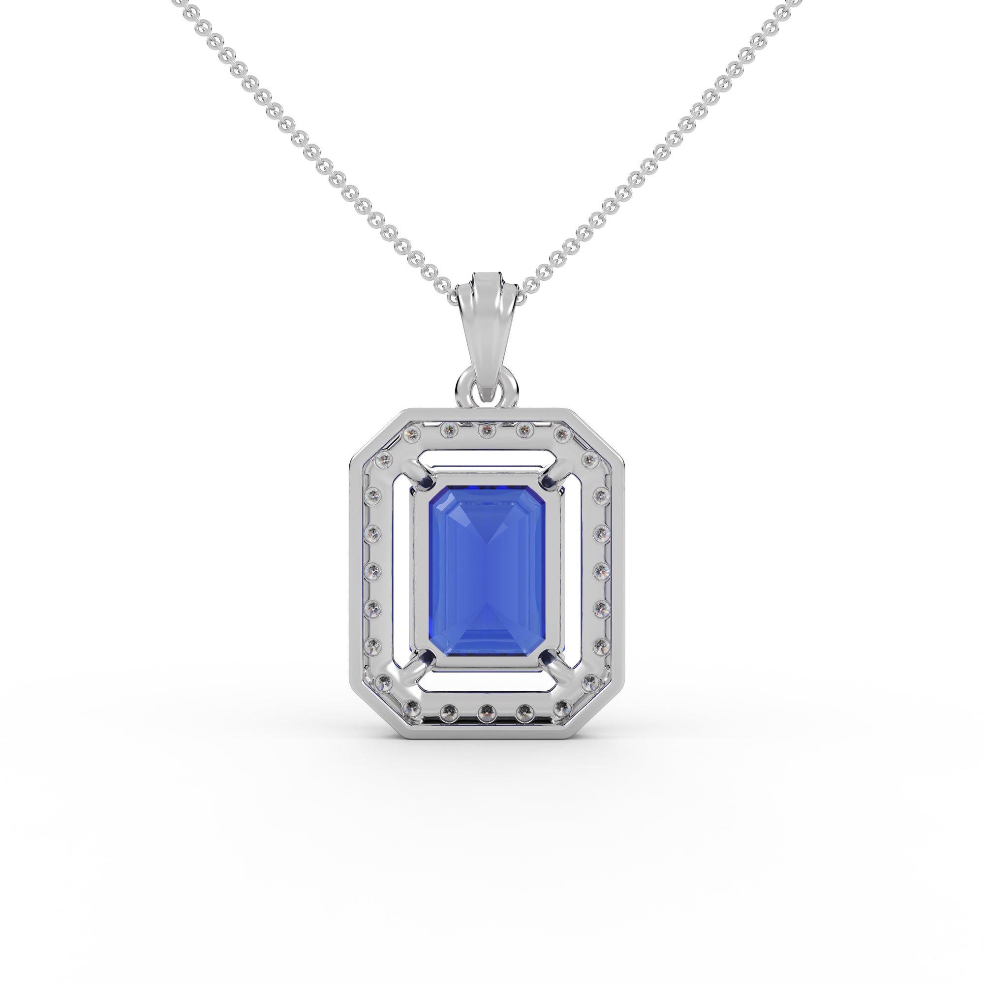 Emerald Cut Blue Sapphire  Pendants