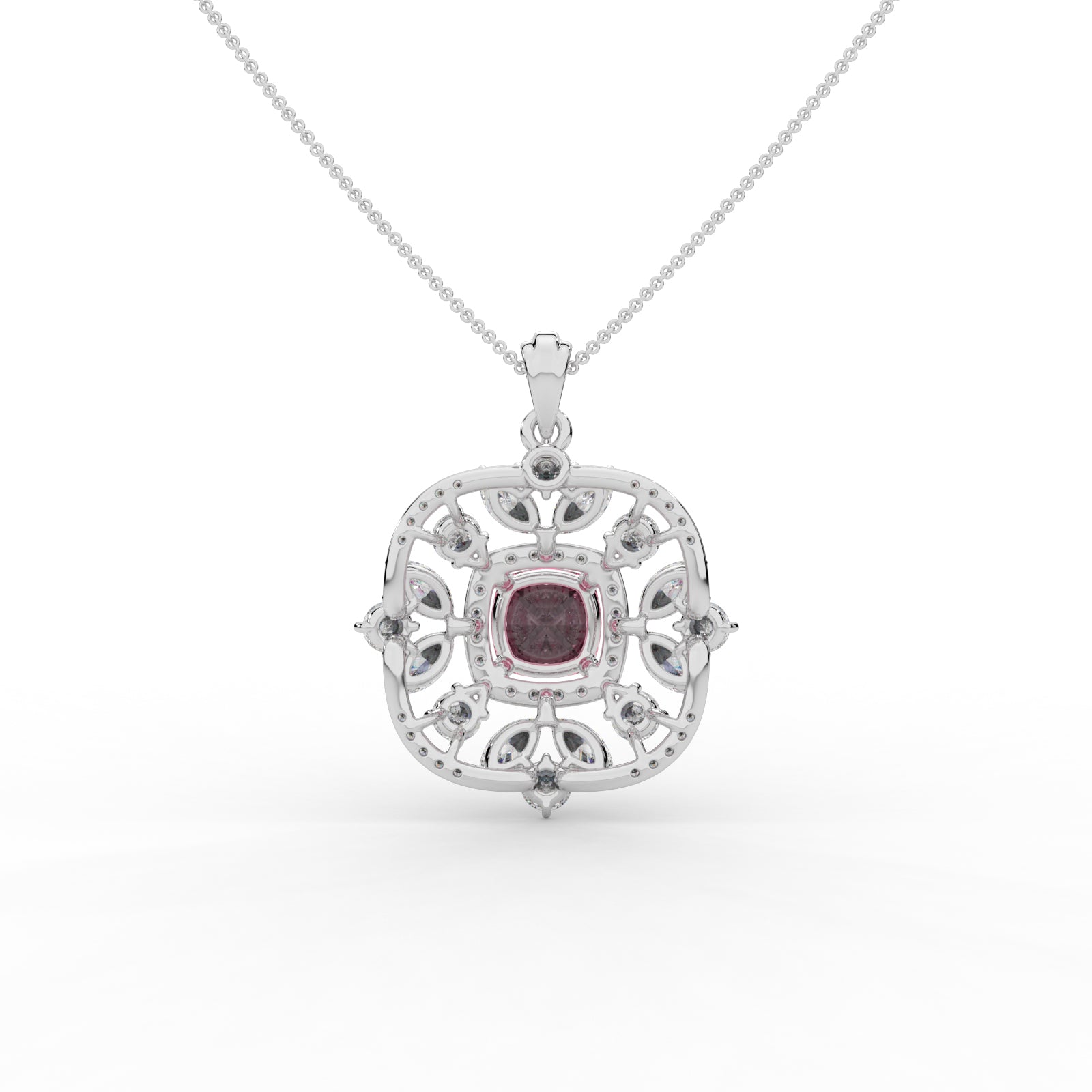 Florine Pink Cushion Solitaire Pendant