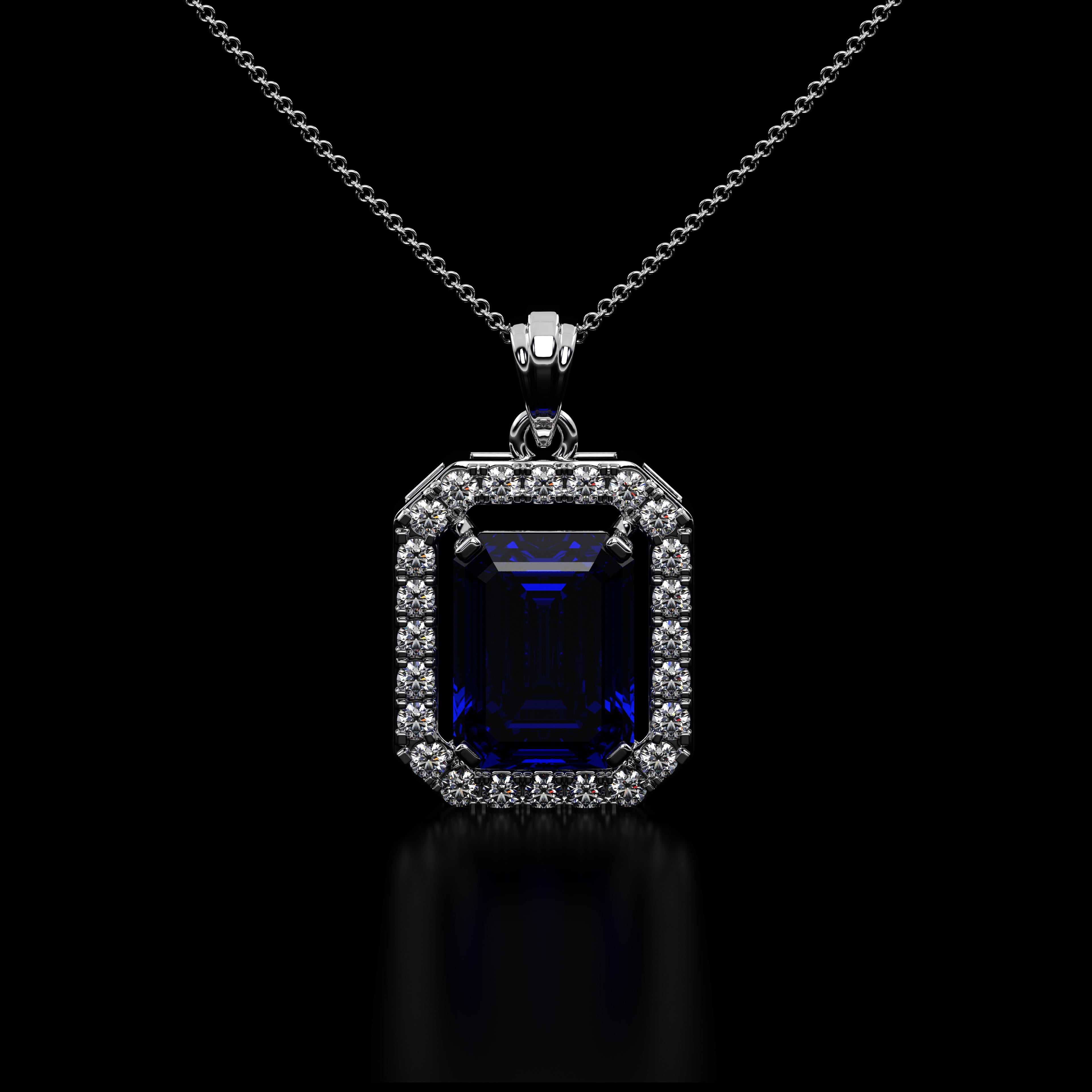Emerald Cut Blue Sapphire  Pendants