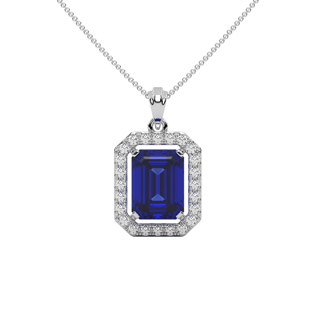 Emerald Cut Blue Sapphire  Pendants