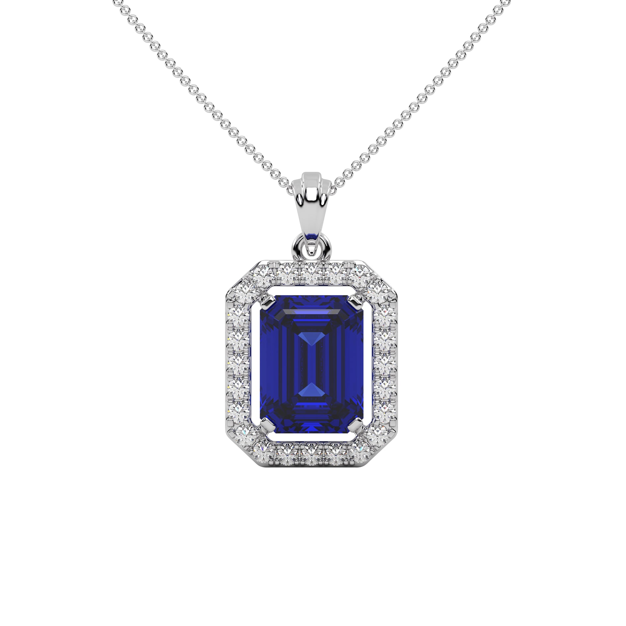 Emerald Cut Blue Sapphire  Pendants
