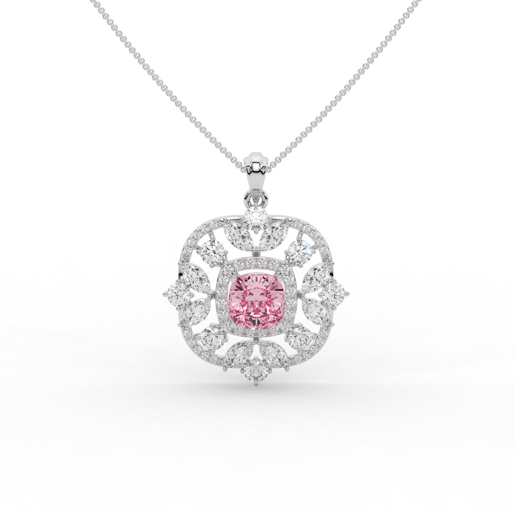 Florine Pink Cushion Solitaire Pendant