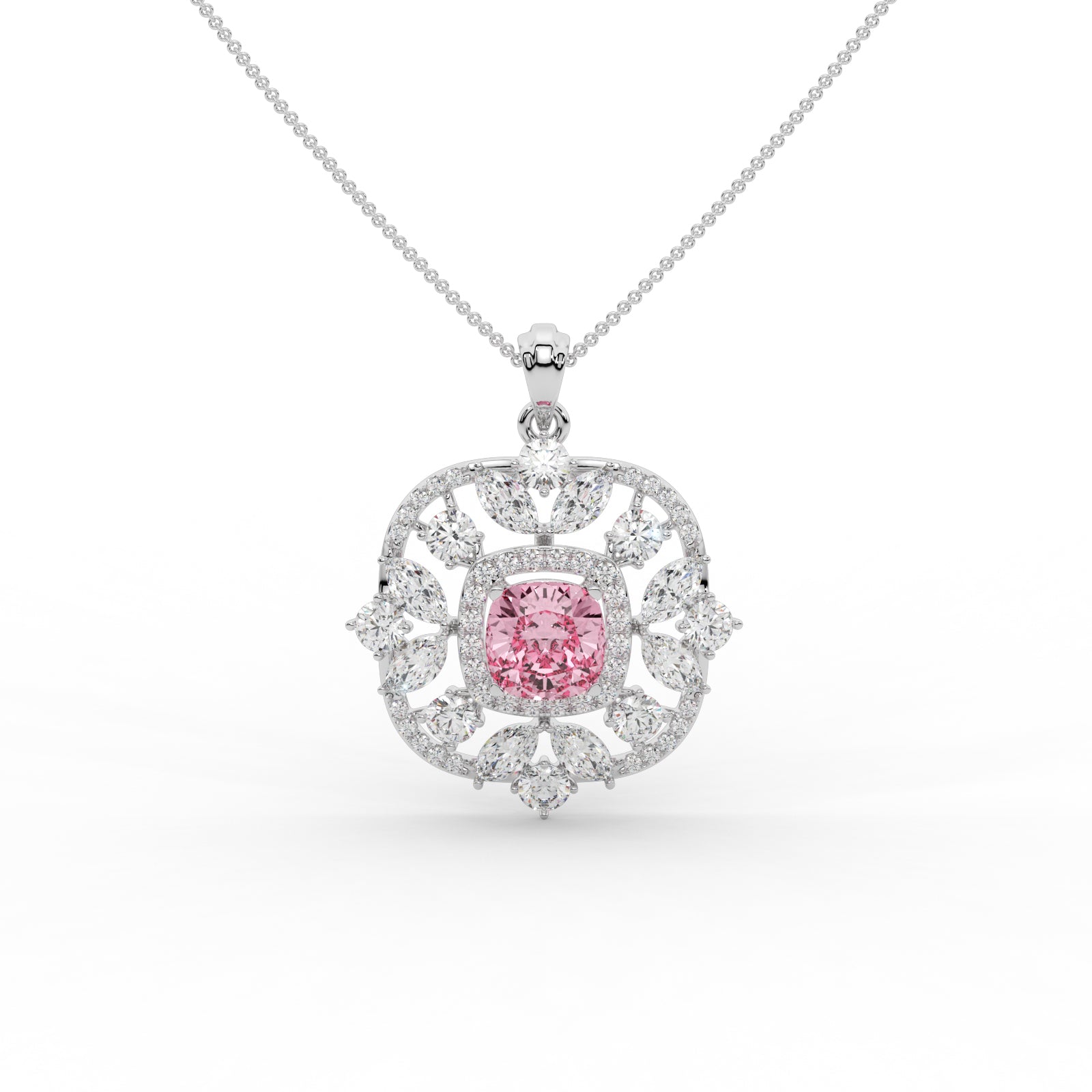Florine Pink Cushion Solitaire Pendant