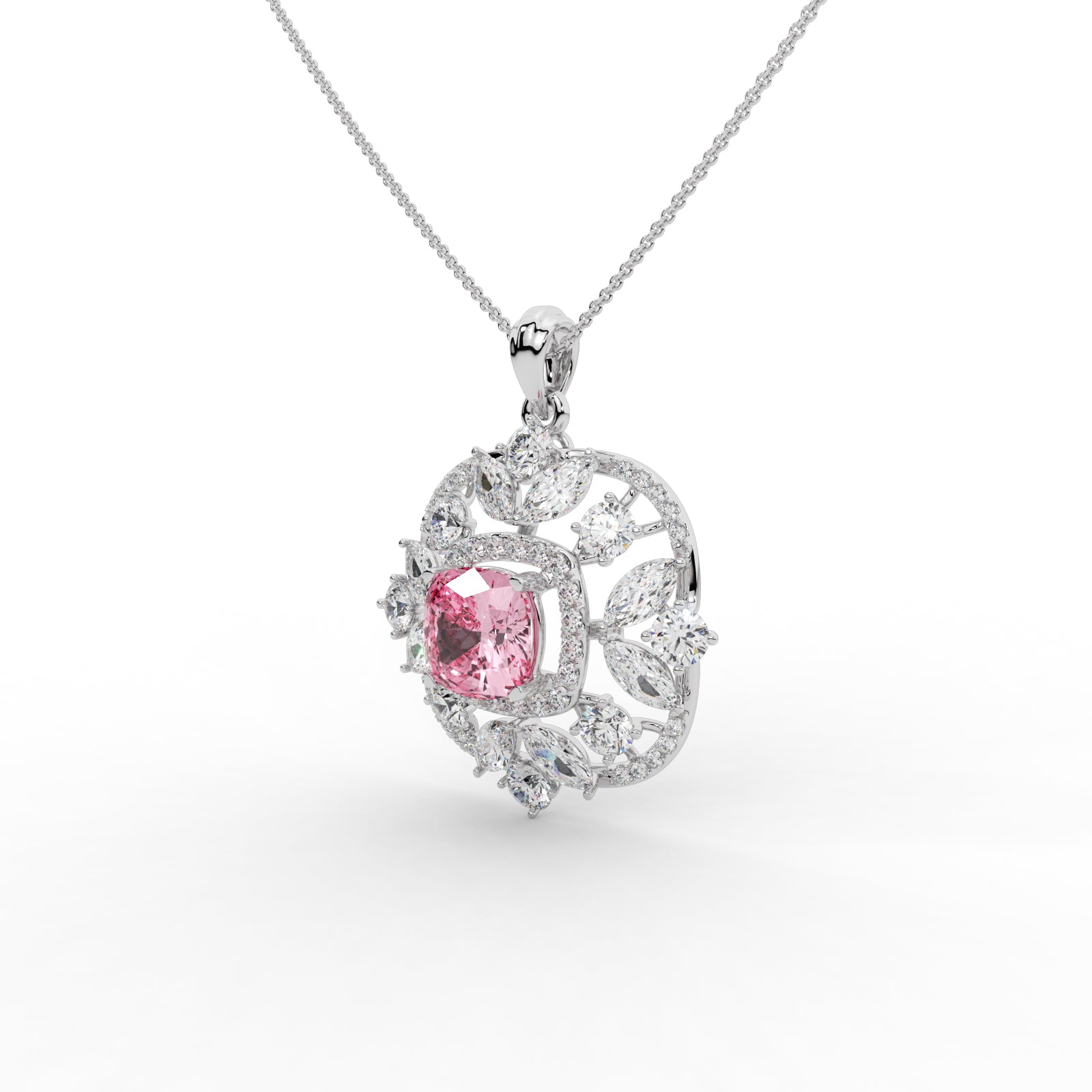 Florine Pink Cushion Solitaire Pendant