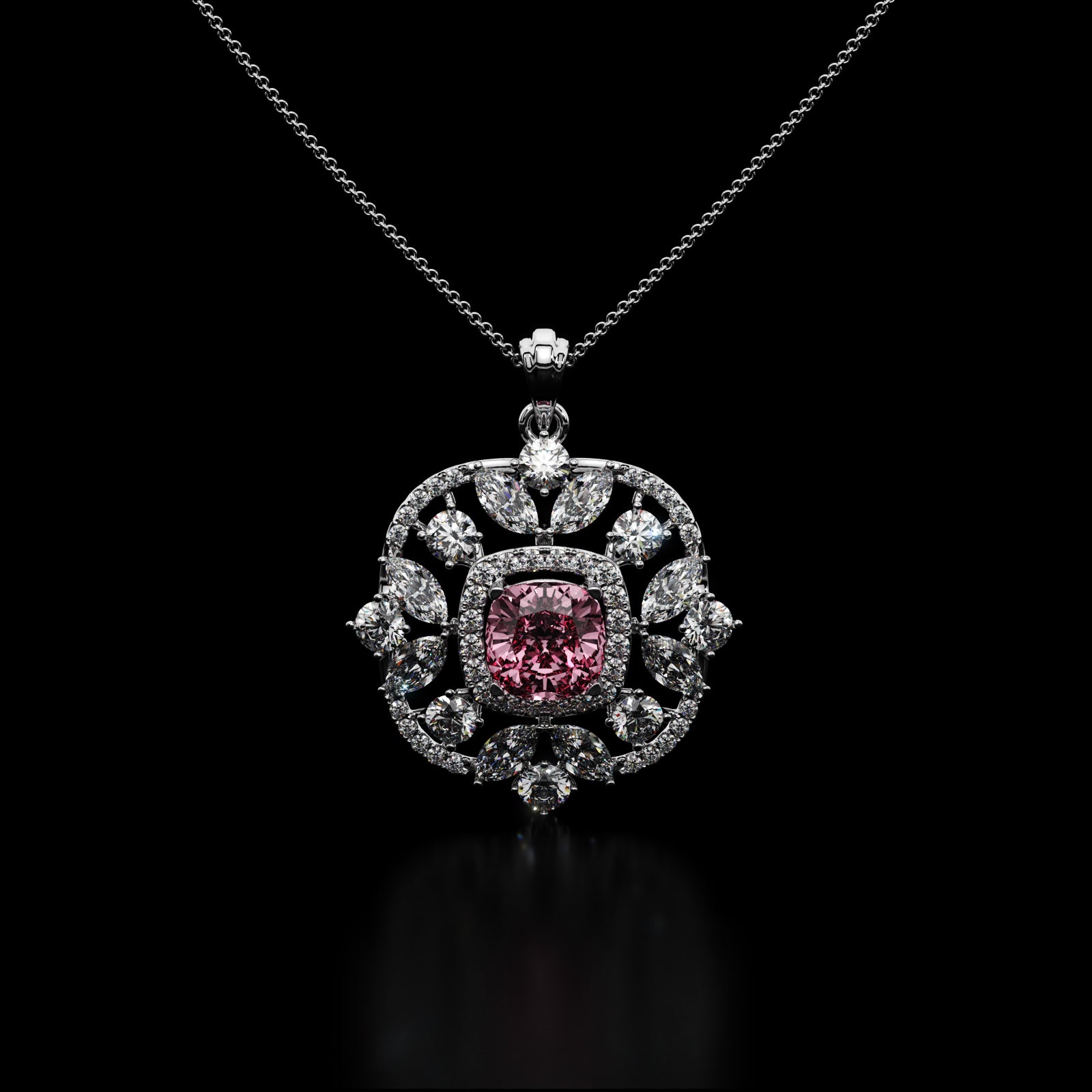 Florine Pink Cushion Solitaire Pendant