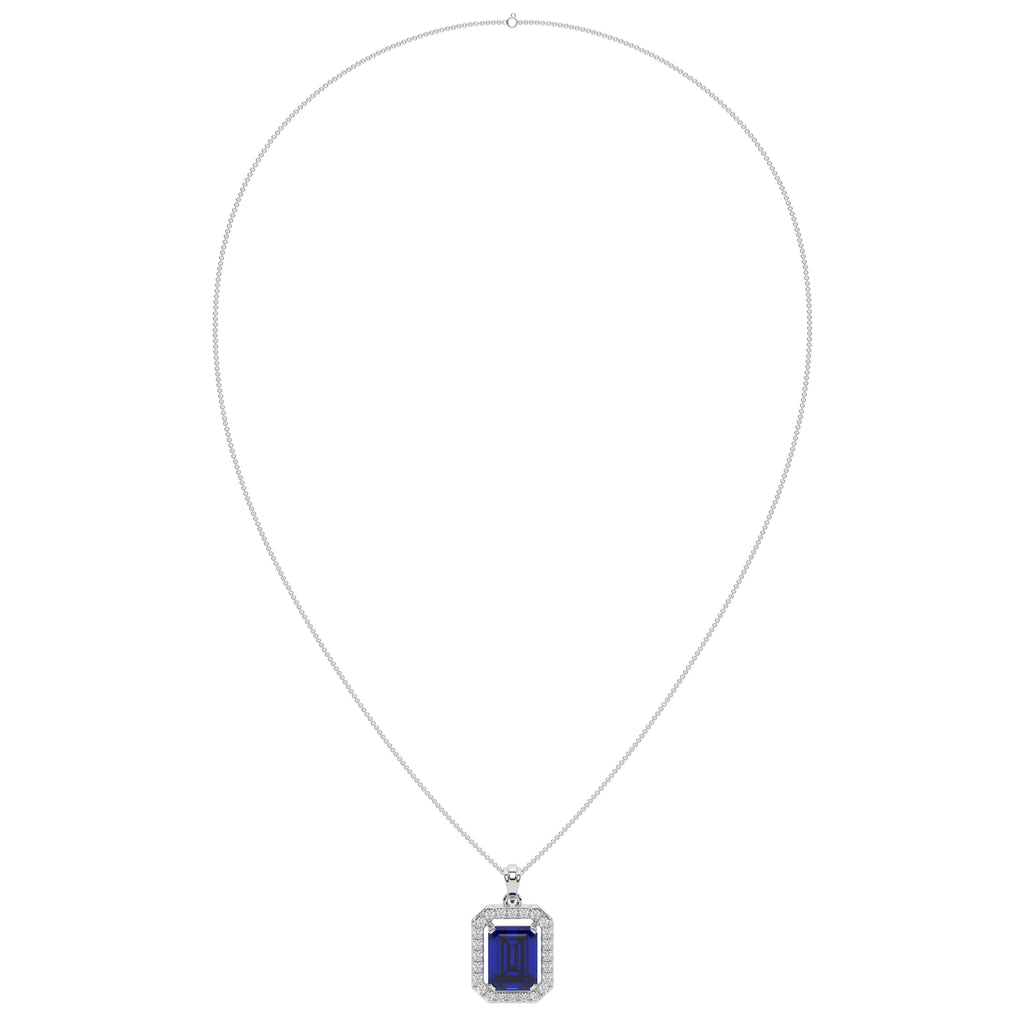Emerald Cut Blue Sapphire  Pendants