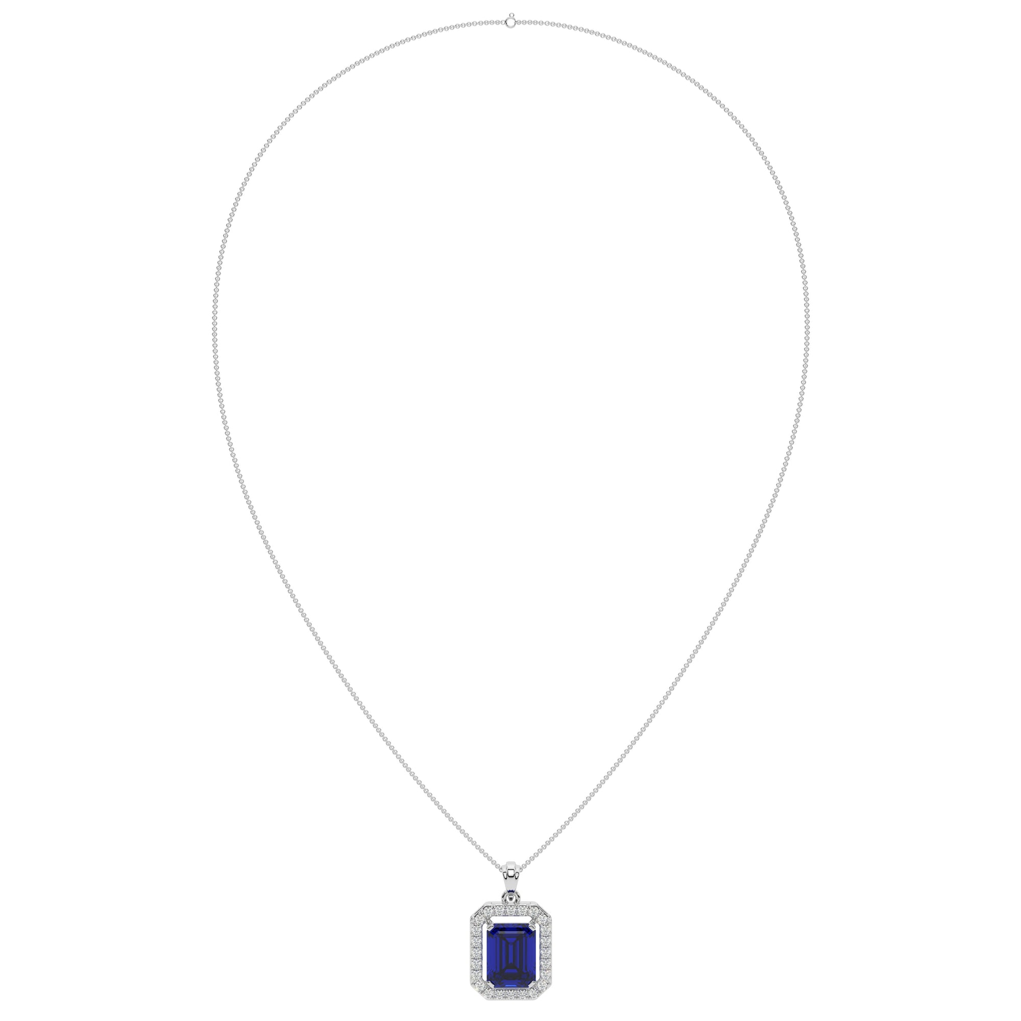 Emerald Cut Blue Sapphire  Pendants