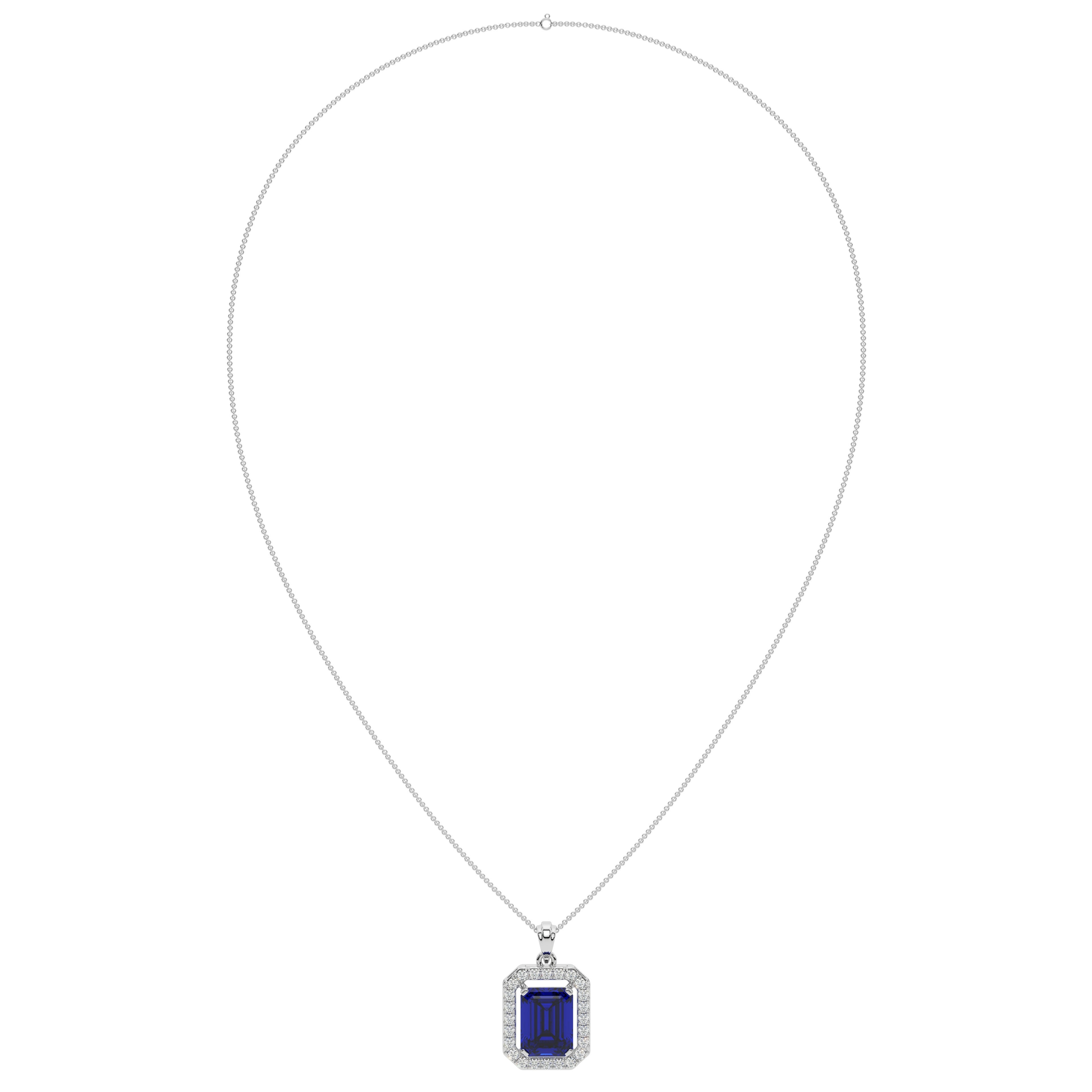 Emerald Cut Blue Sapphire  Pendants