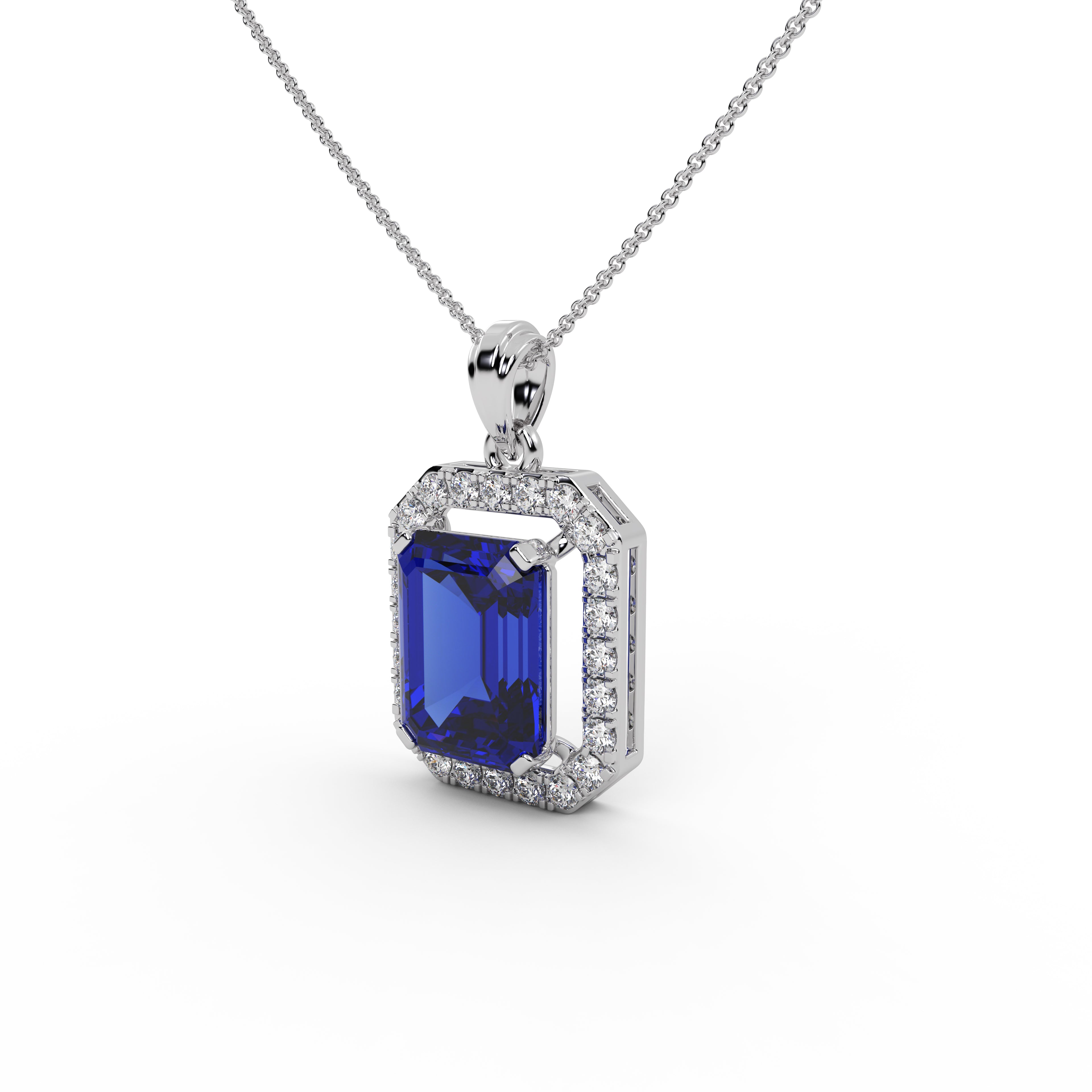 Emerald Cut Blue Sapphire  Pendants