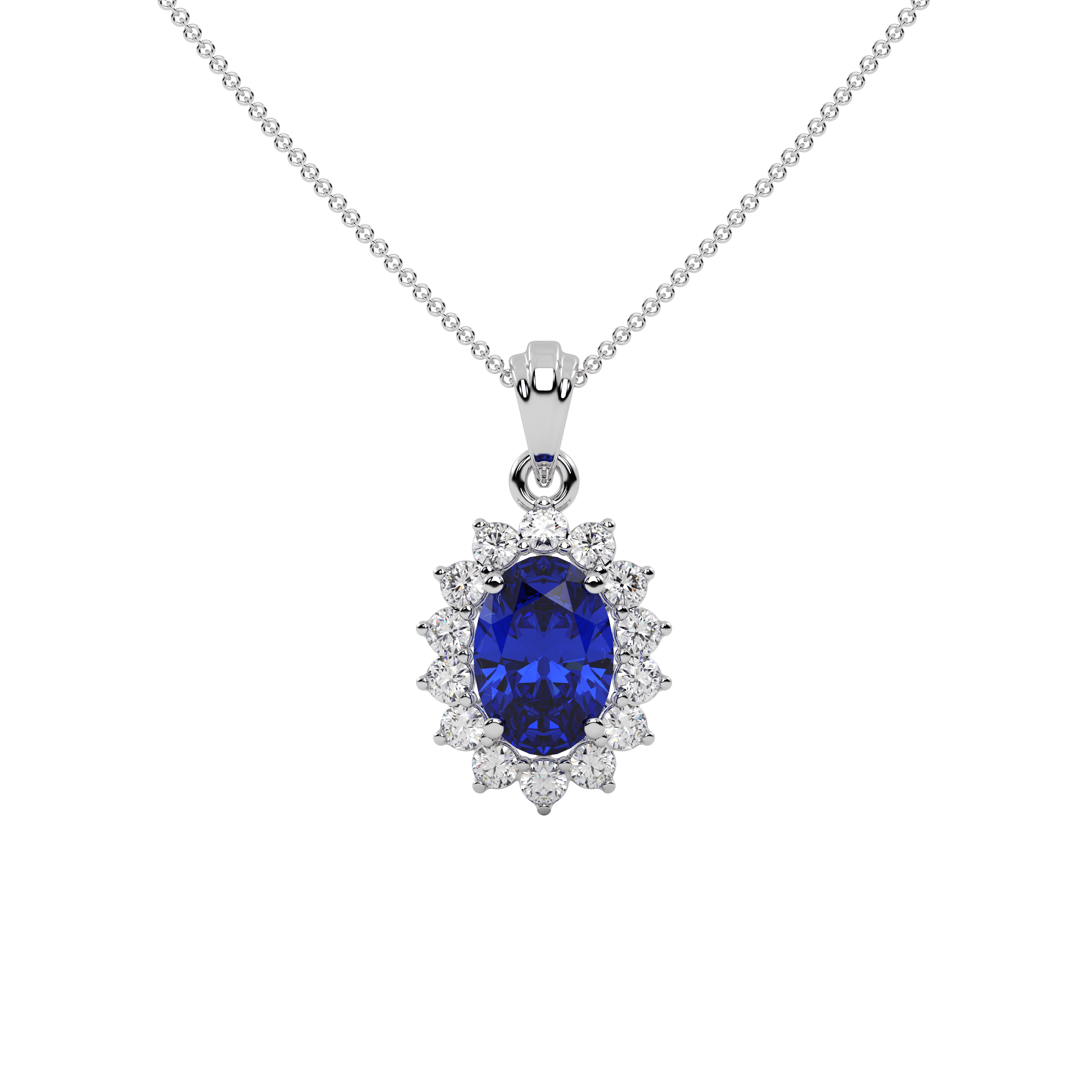 Blue Sapphire Halo Solitaire Pendant