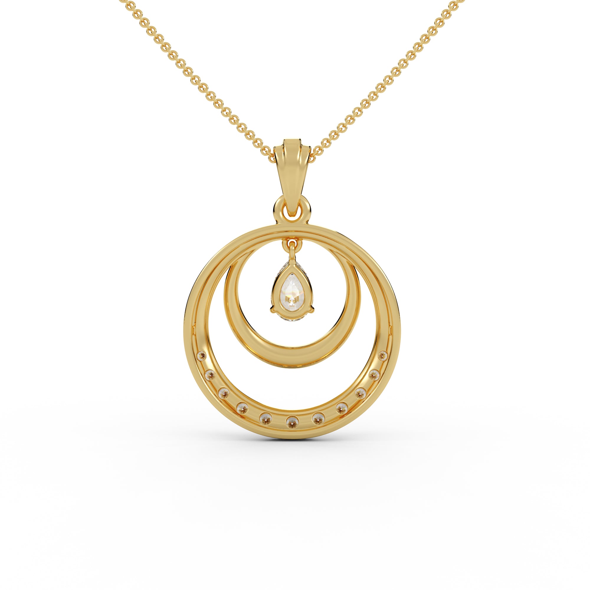 Dual Circle Pear Stone Silver Pendant