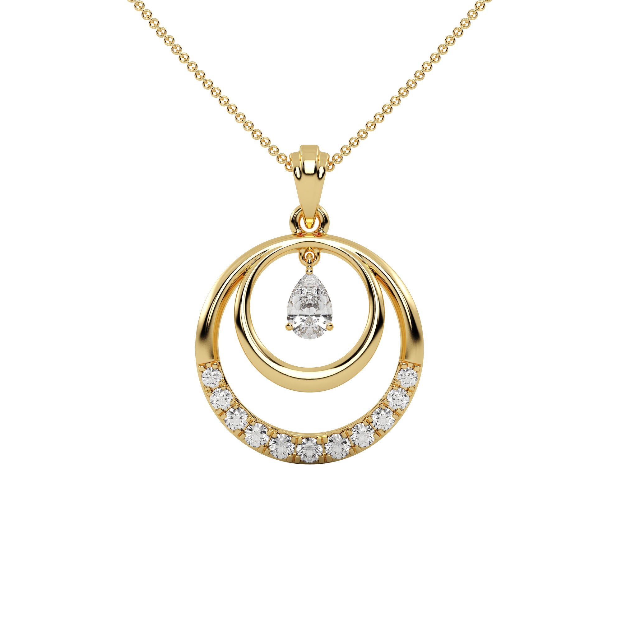 Dual Circle Pear Stone Silver Pendant