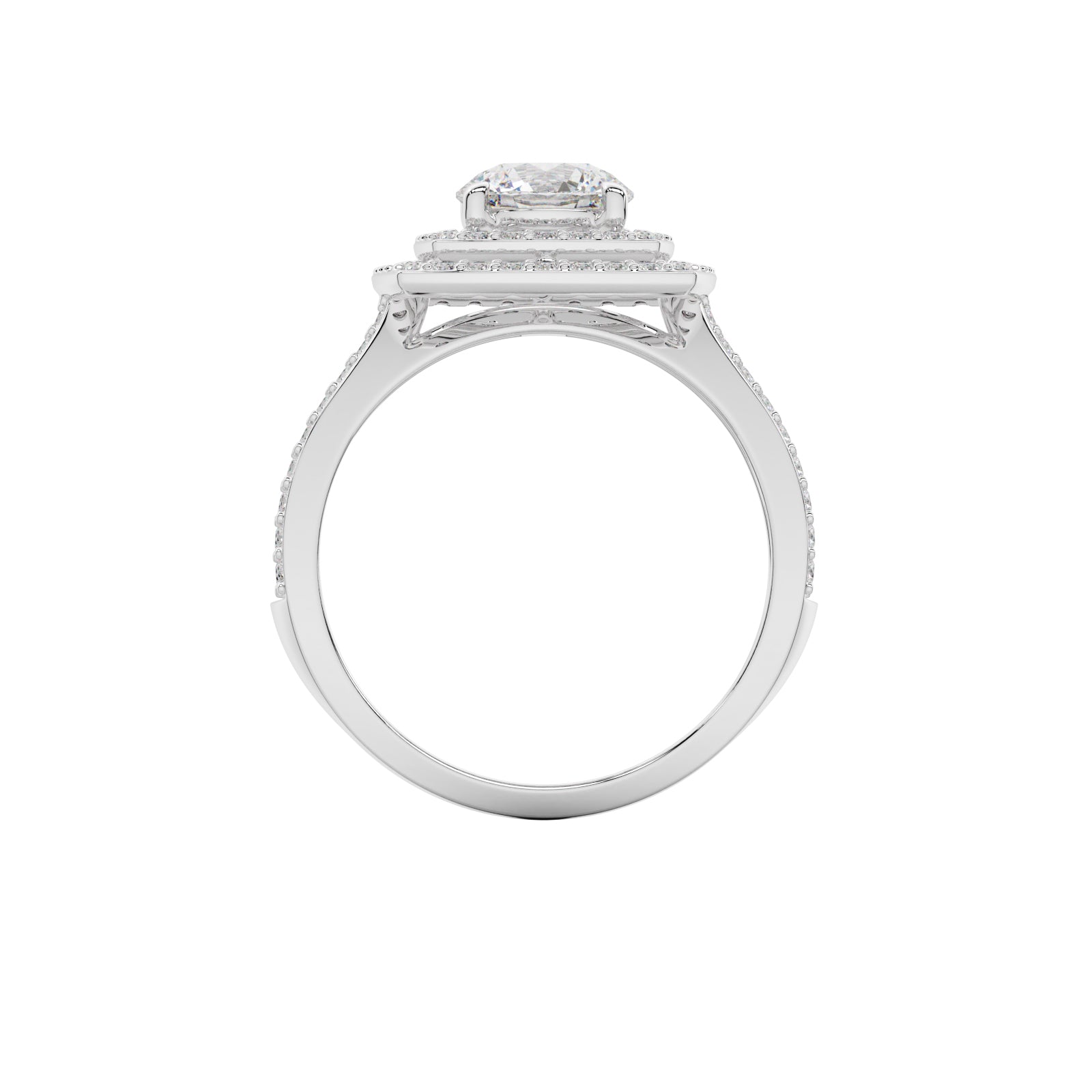 Double Halo Split Shank Engagement Ring