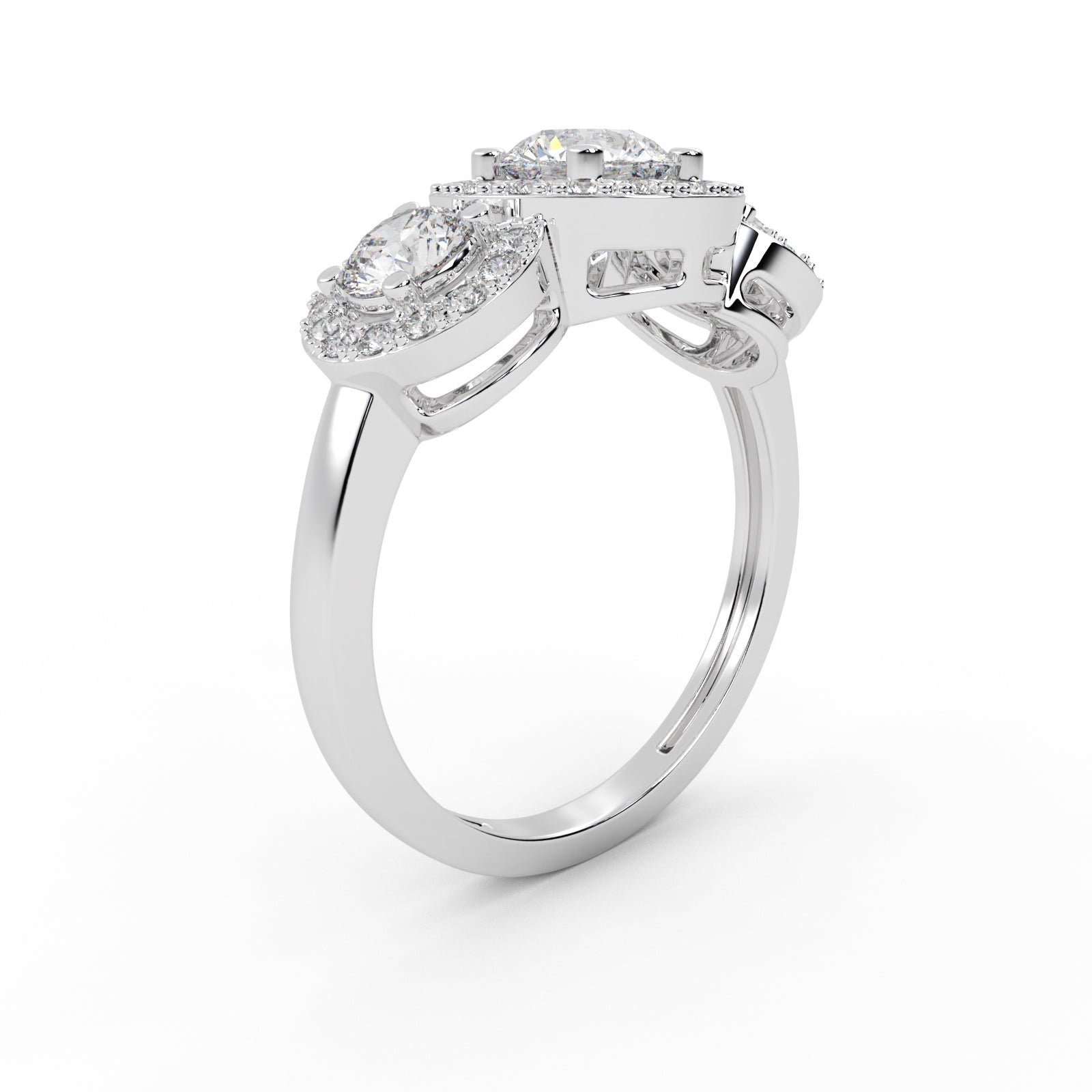 Tri Stone Halo Cocktail Ring