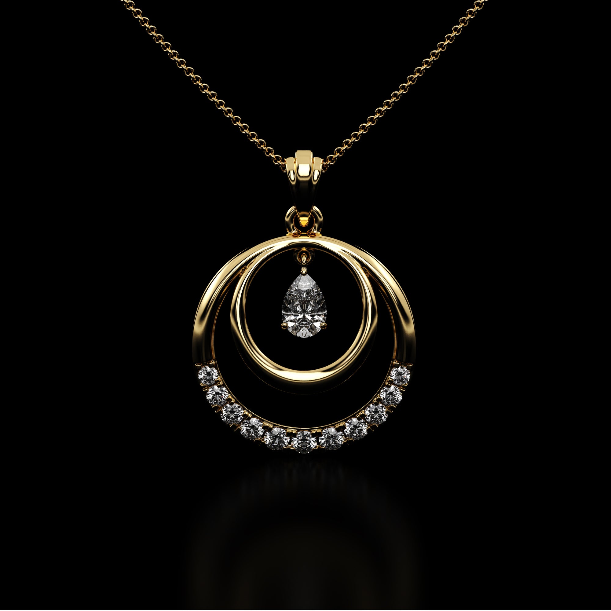 Dual Circle Pear Stone Silver Pendant