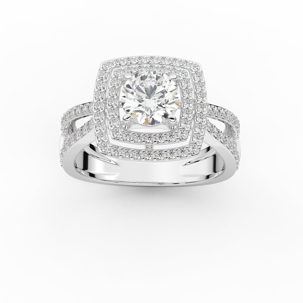 Double Halo Split Shank Engagement Ring