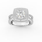 Double Halo Split Shank Engagement Ring