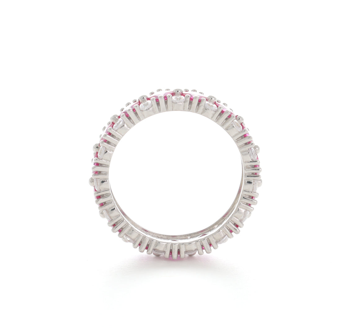 Pink Baguette Silver Ring