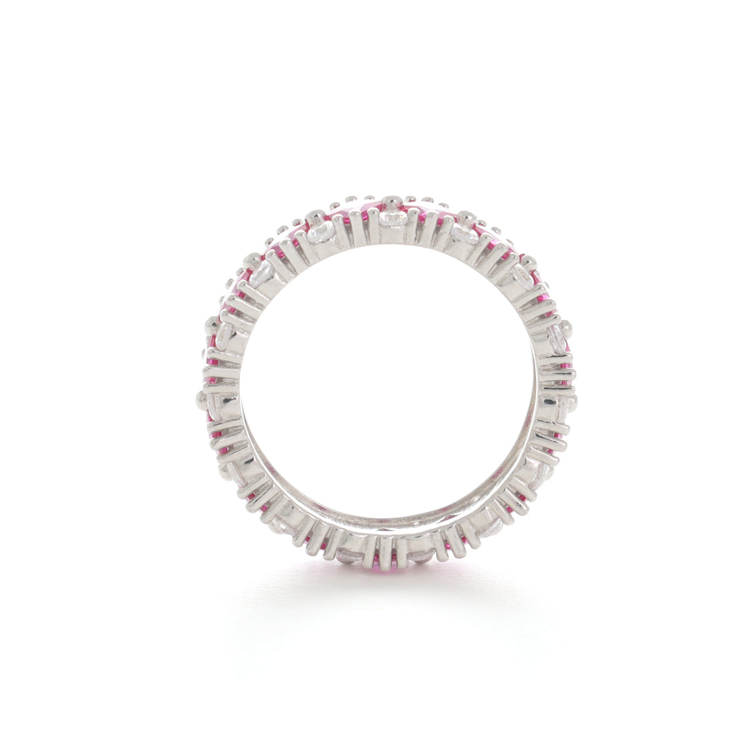 Pink Baguette Silver Ring