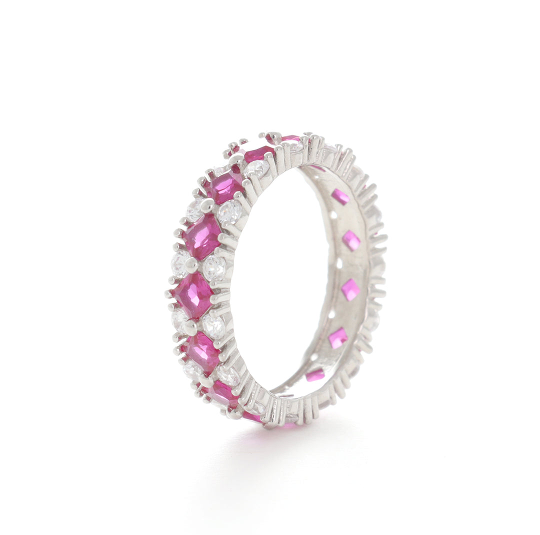 Pink Baguette Silver Ring
