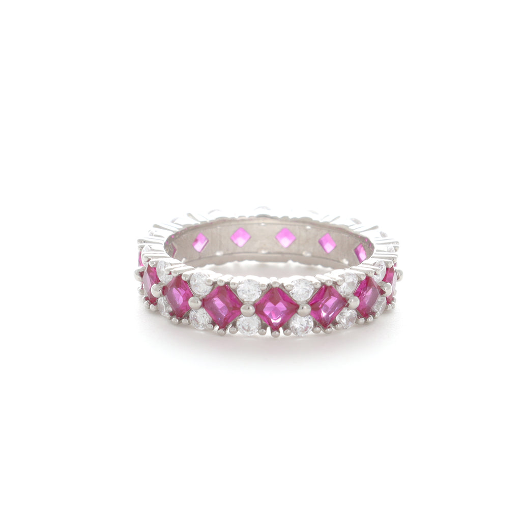 Pink Baguette Silver Ring