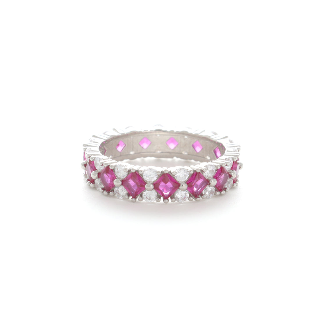 Pink Baguette Silver Ring