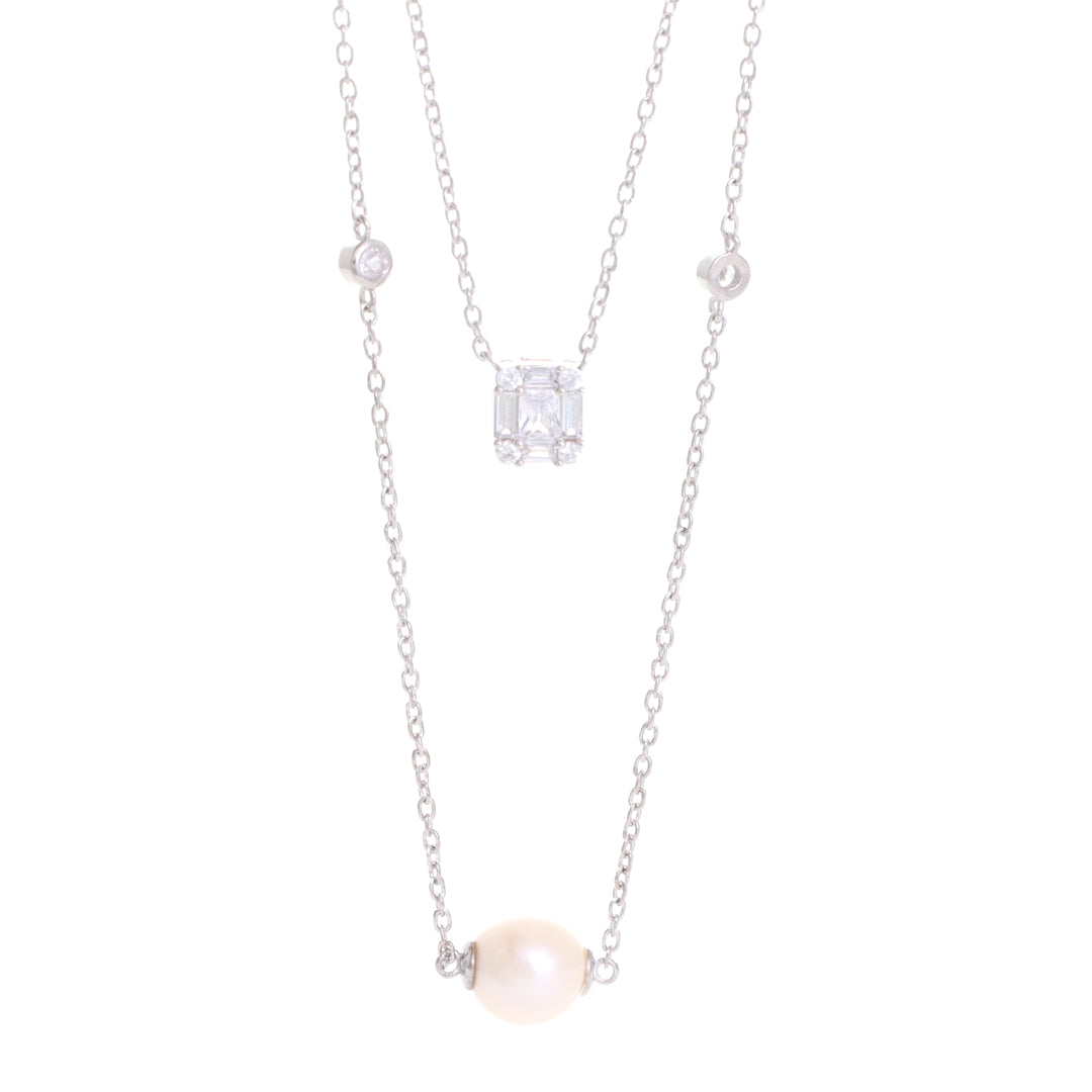 Double Leyer Pearl Silver Neckles