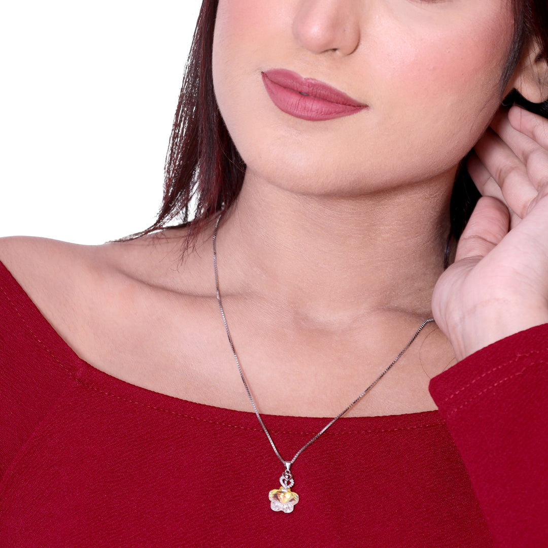 Heart Yellow Crystal Silver Pendant