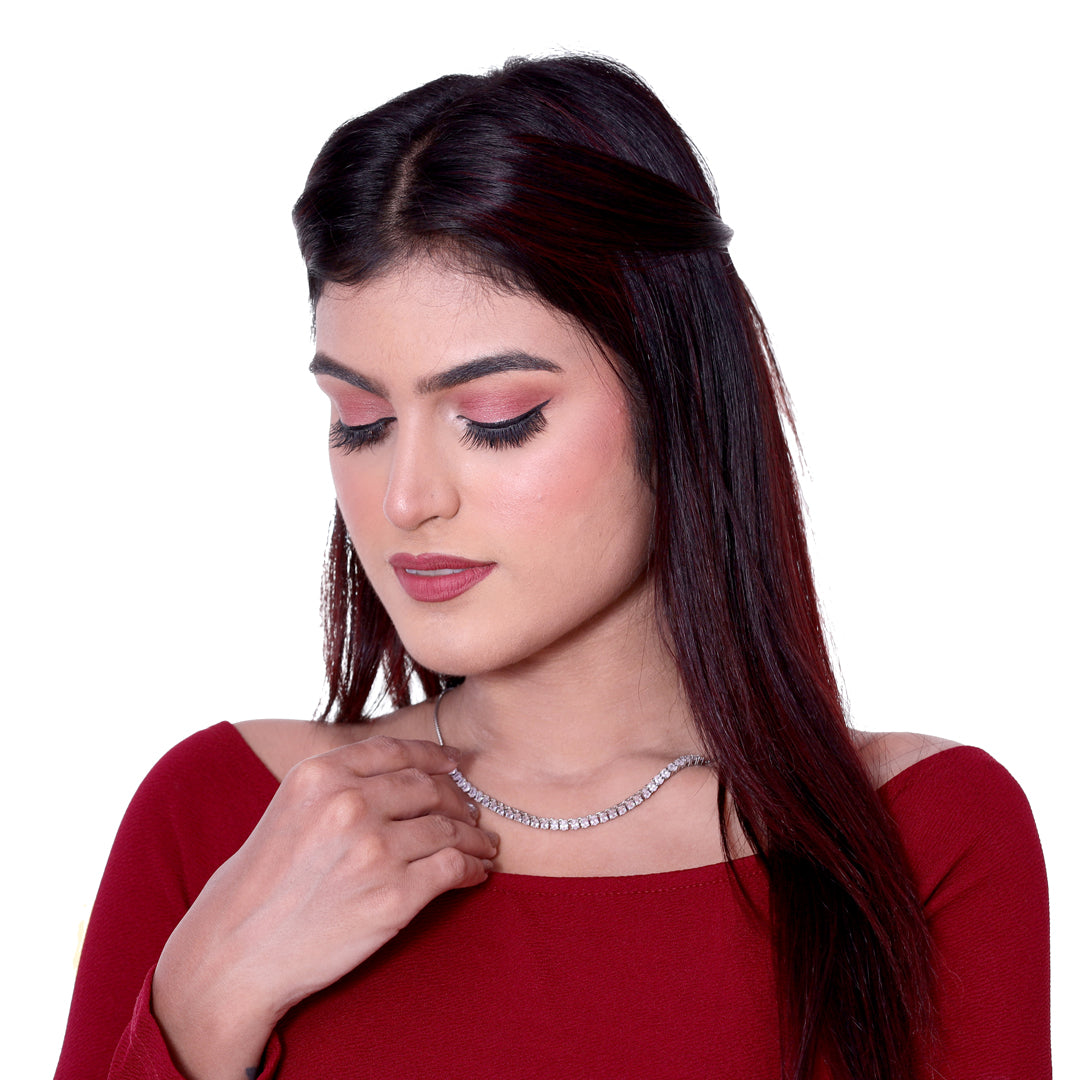 Classic Solitaire Silver Neckless Set