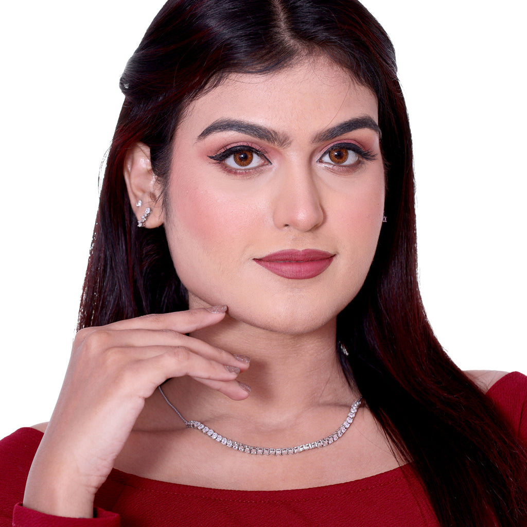Classic Solitaire Silver Neckless Set