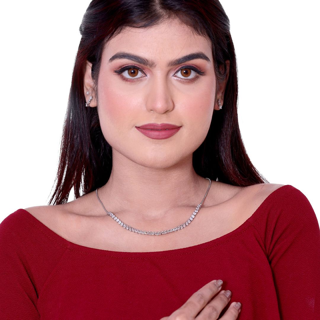 Classic Solitaire Silver Neckless Set