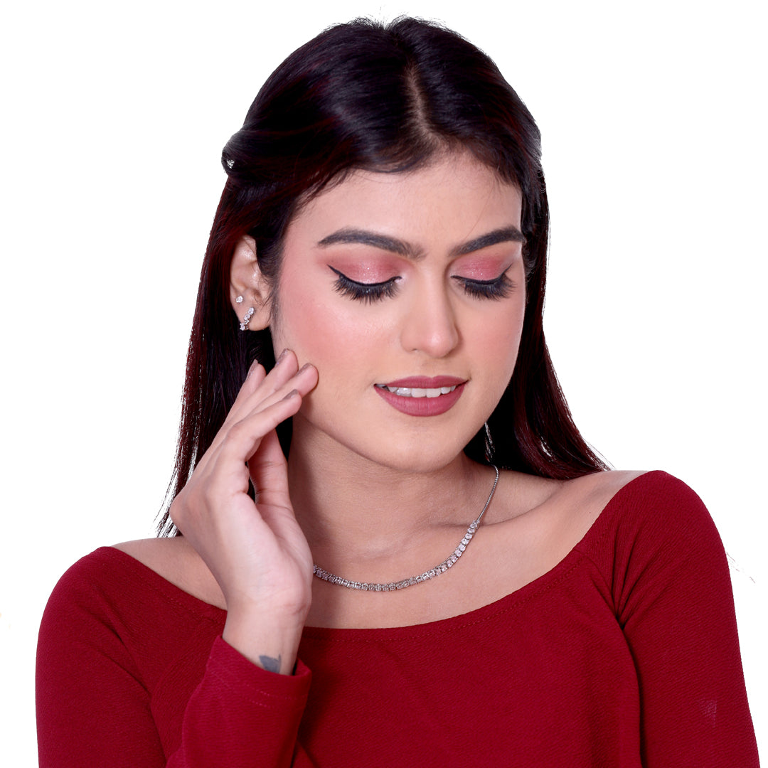 Classic Solitaire Silver Neckless Set
