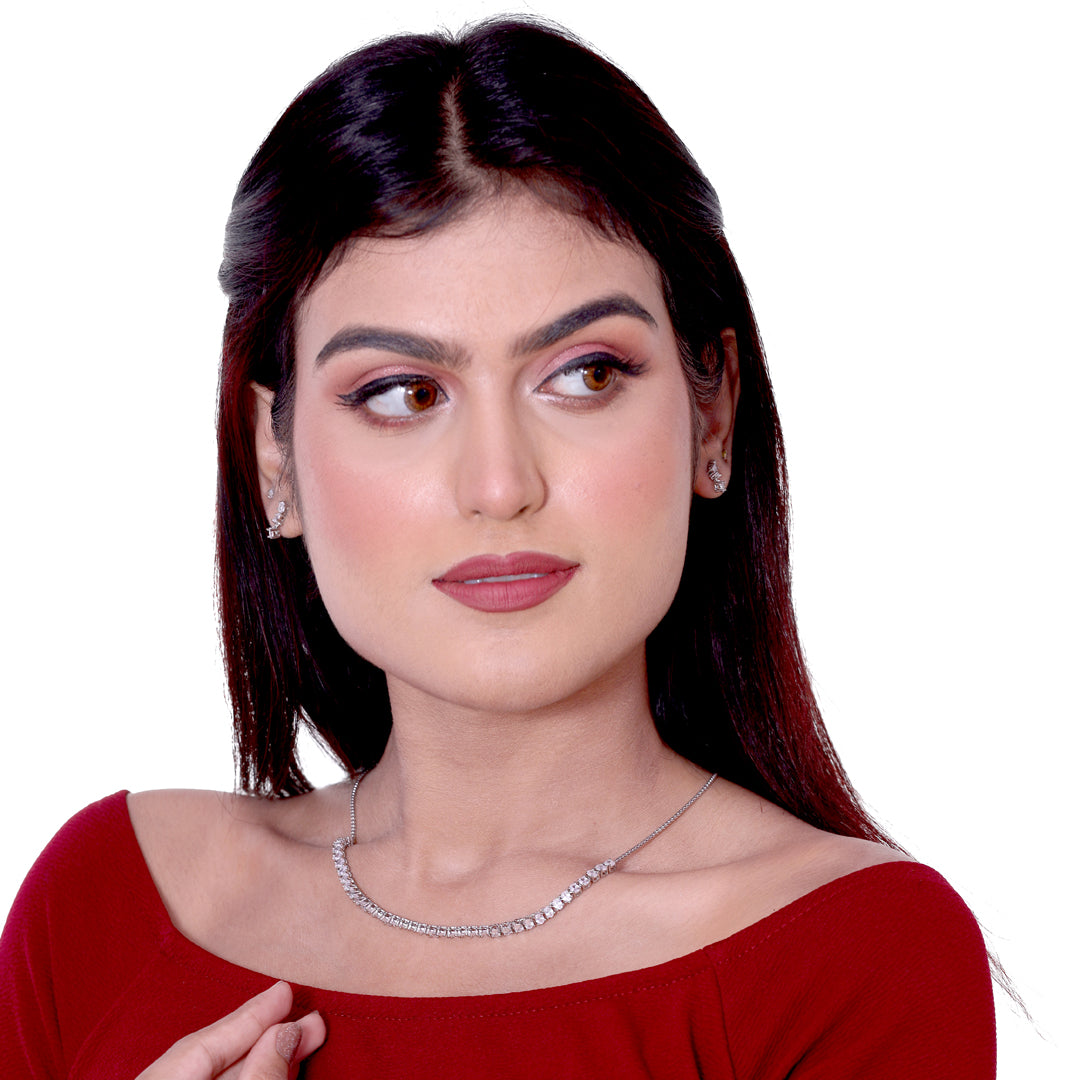 Classic Solitaire Silver Neckless Set