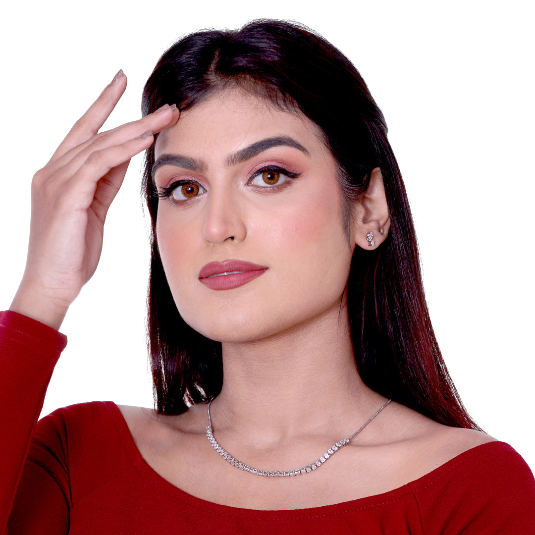 Classic Solitaire Silver Neckless Set