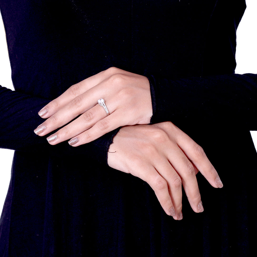 Crown Solitaire Silver Ring