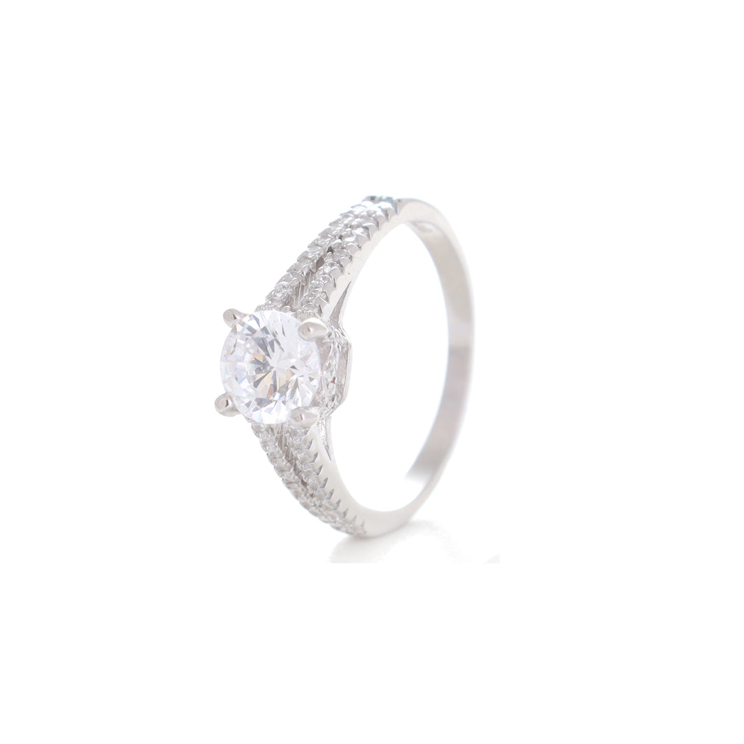 Crown Solitaire Silver Ring