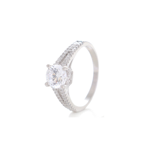 Crown Solitaire Silver Ring