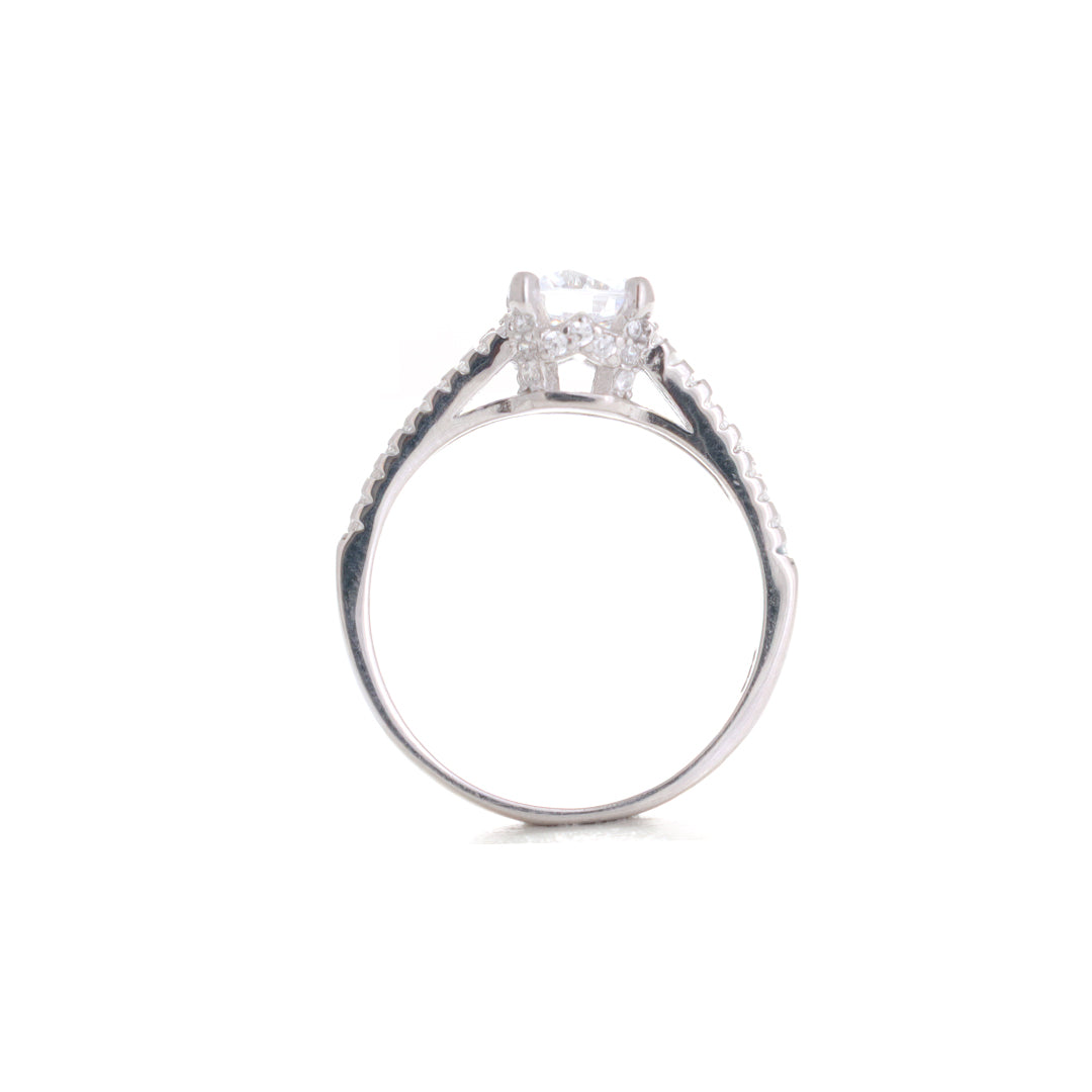 Crown Solitaire Silver Ring