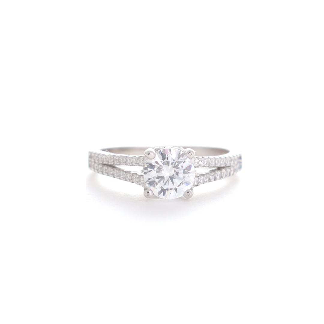 Crown Solitaire Silver Ring