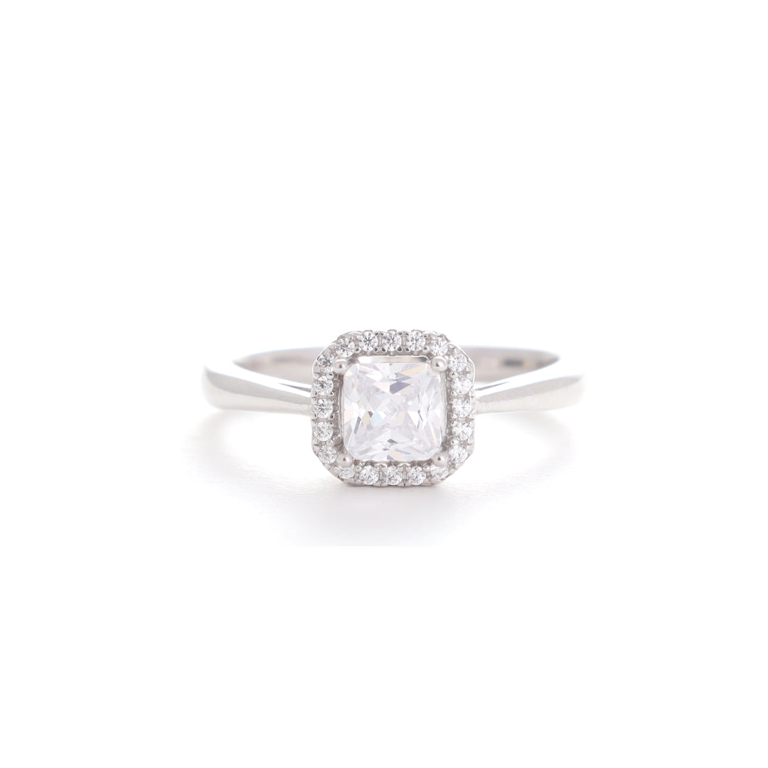 Radiant Solitaire Silver Ring