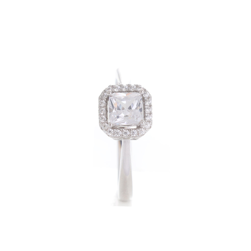 Radiant Solitaire Silver Ring
