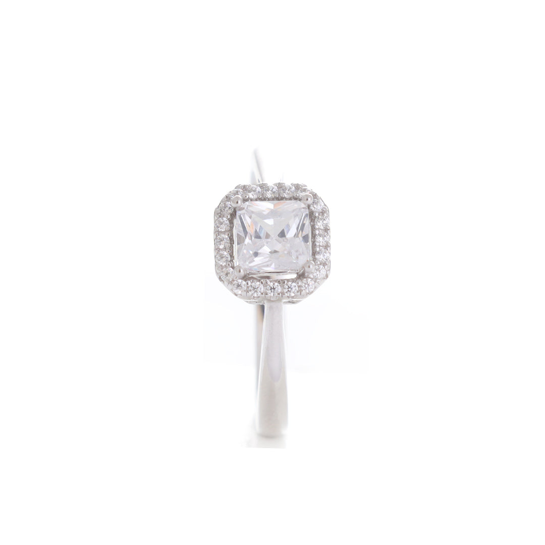 Radiant Solitaire Silver Ring