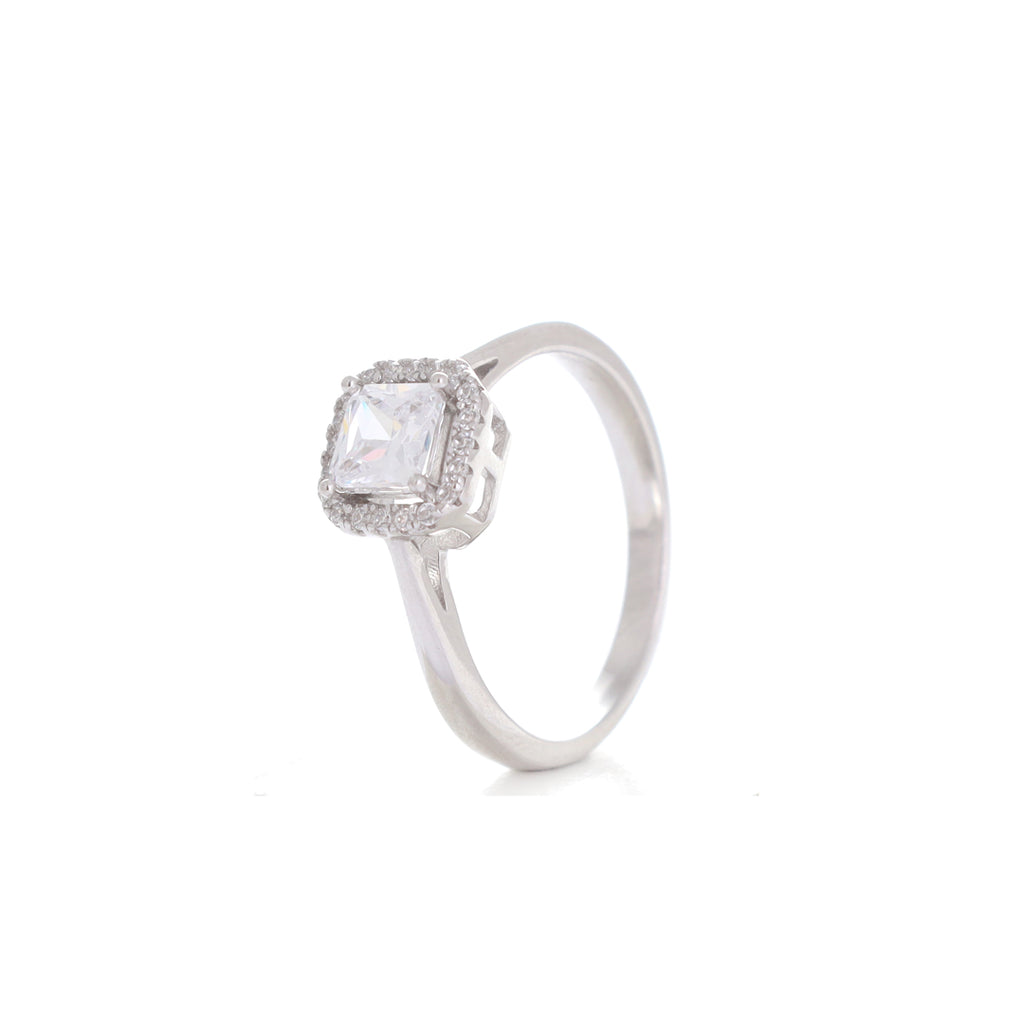 Radiant Solitaire Silver Ring
