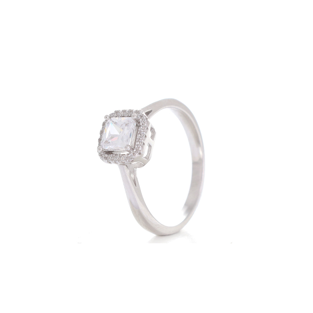 Radiant Solitaire Silver Ring