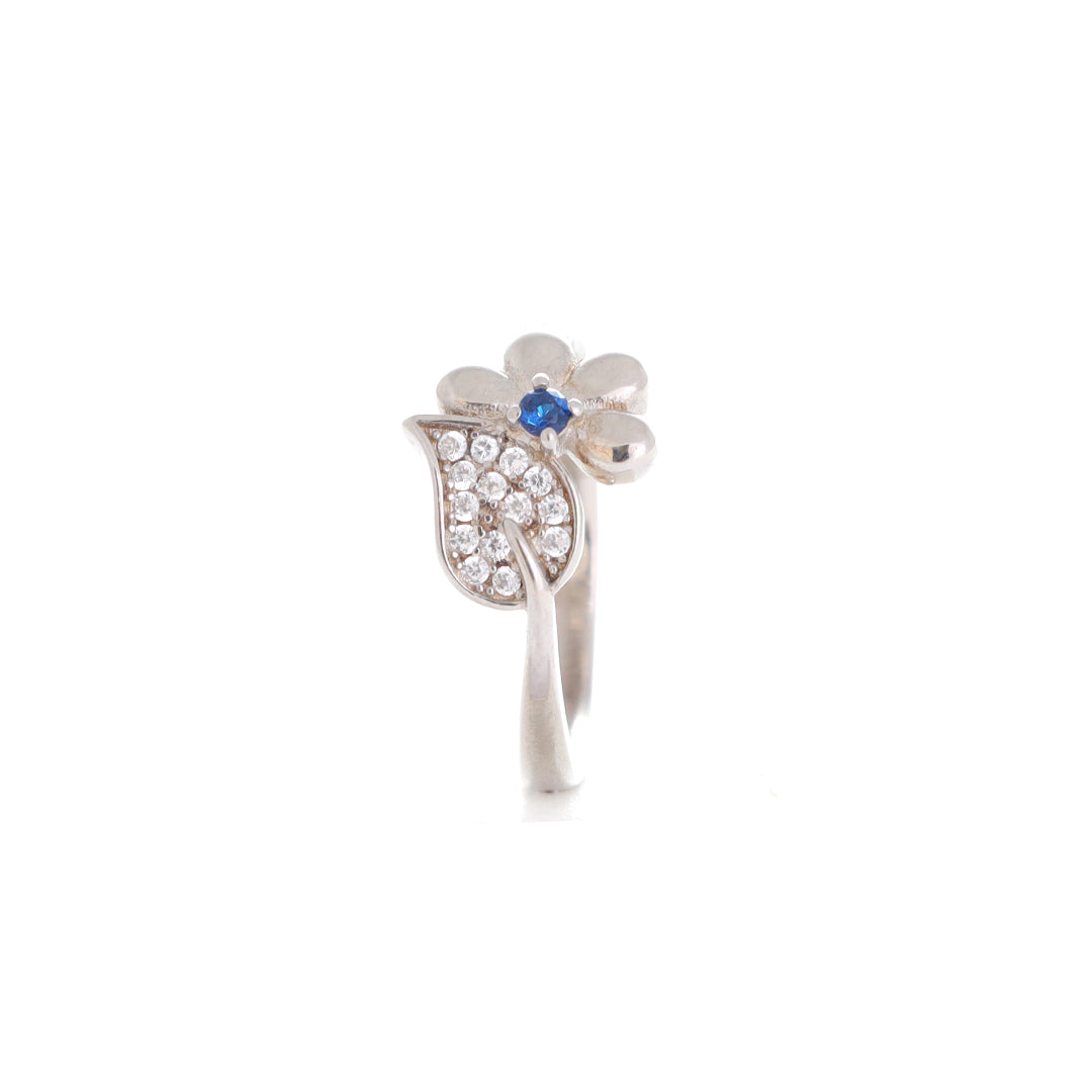 Blue Floral Silver Ring