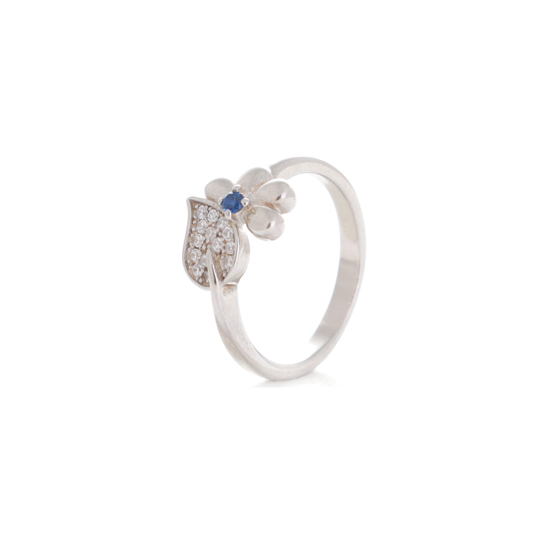 Blue Floral Silver Ring