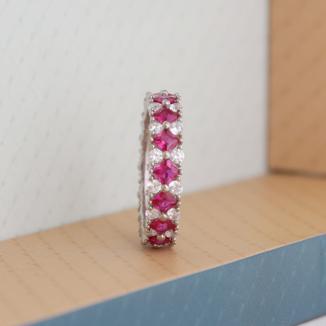 Pink Baguette Silver Ring