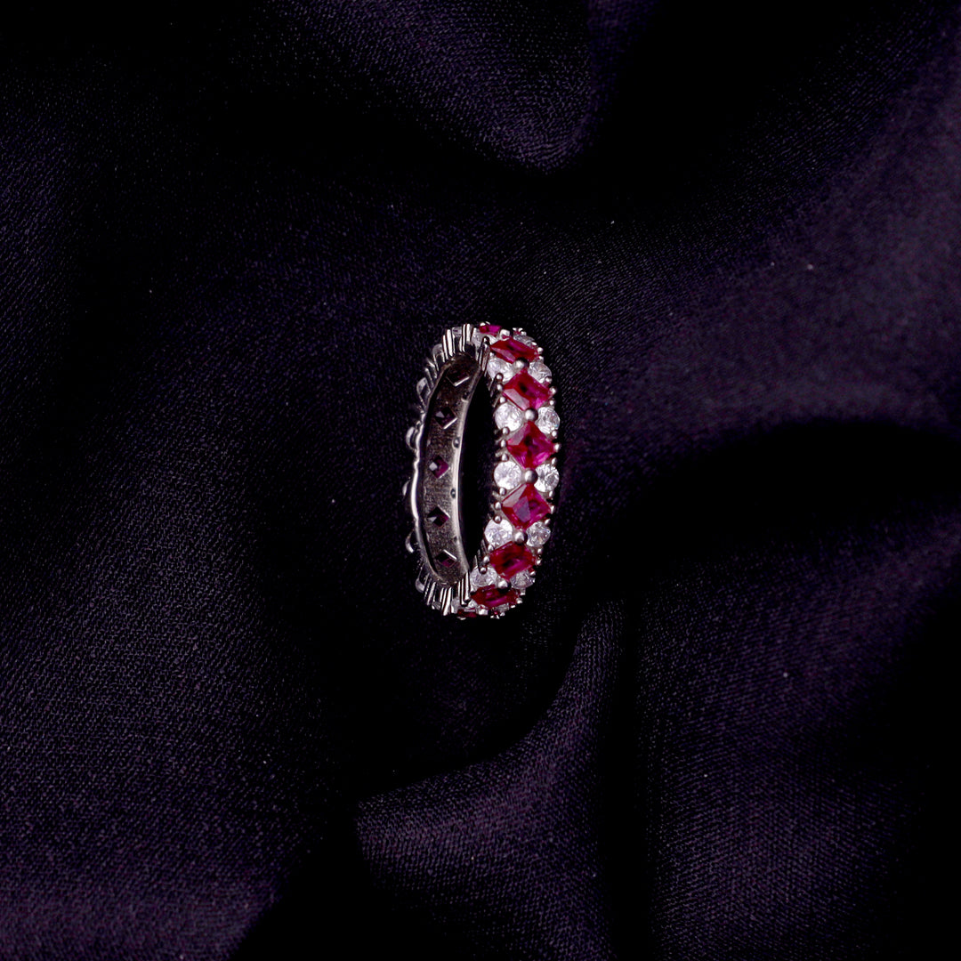 Pink Baguette Silver Ring