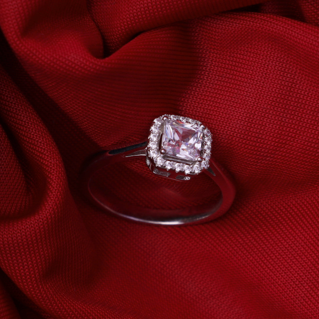 Radiant Solitaire Silver Ring